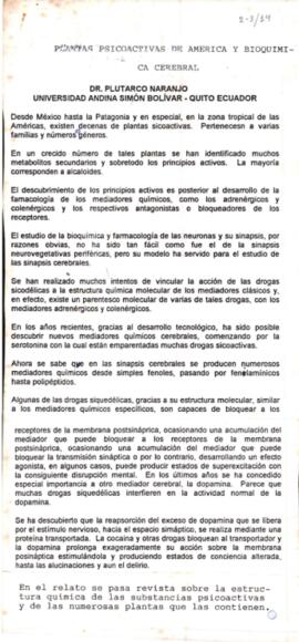 Plantas psicoactivas de América y bioquímica cerebral / Las plantas psicoactivas americanas y el ...