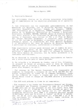 Informe de Secretaría General. Marzo - Agosto 1986