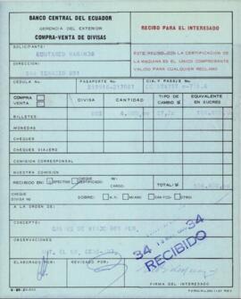 Recibo - Compra - Venta de divisas - Banco Central del Ecuador