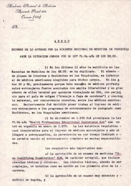 Anexo. Resumen de lo actuado por la Academia de Nacional de Medicina de Venezuela ante la situaci...