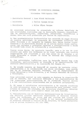 Informe de Secretaría General. Diciembre 1984 - Agosto 1985