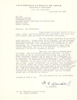 F. Huidobro a Dr. Plutarco Naranjo