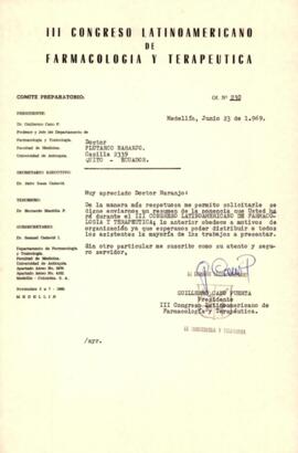 Correspondencia - Of. N° 230 Prof. Guillermo Cano Puerta a Dr. Plutarco Naranjo.