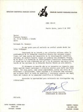 Correspondencia CDRS 188-83 dirigida a Plutarco Naranjo