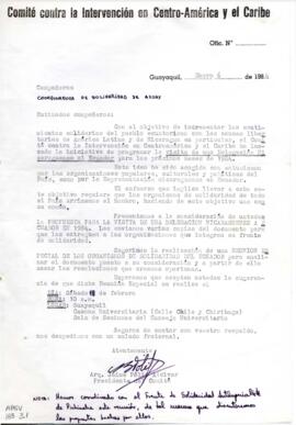 Comunicación. Comité Contra la Intervención en Centroamérica y el Caribe