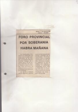 Recortes de prensa: Foro Provincial por Soberanía habrá mañana