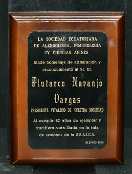 Homenaje.  La Sociedad Ecuatoriana de Alergologia, Inmunologia y Ciencias Afines