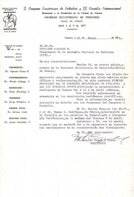 Correspondencia - Dr. Agustín Cueva y Cueva, Presidente del II Congreso Ecuatoriano de Pediatría ...