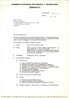 Seminario del trabajo "Galápagos y la Fundación Charles Darwin" - Invitación