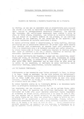 Tecnología tropical precolombina del Ecuador.