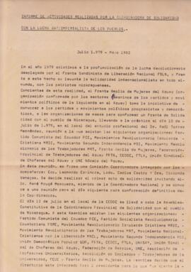 Informe de las actividades realizadas por la Coordinadora Provincial de Solidaridad con los Pueblos