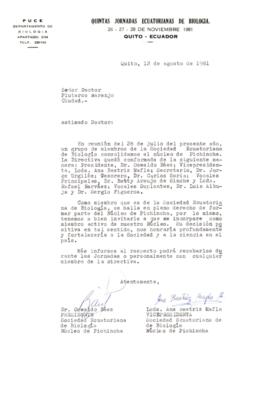 Correspondencia - Invitación a formar parte del Núcleo de Pichincha.