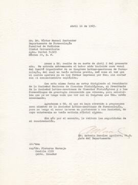 Dr. Antonio Morales Aguilera a Dr. Víctor Manuel Santander. Copia dirigida a Dr. Plutarco Naranjo