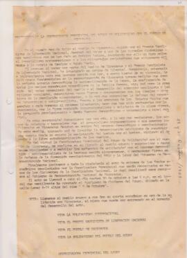 Manifiesto. Coordinadora Provincial de Solidaridad con el Pueblo de Nicaragua