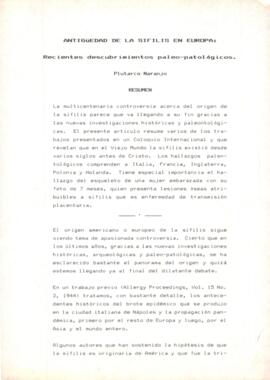 Antigüedad de la sífilis en Europa: Recientes descubrimientos paleo-patológicos.