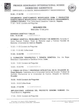 Correspondencia - Itinerario del Primer Seminario Internacional sobre Derecho Genético