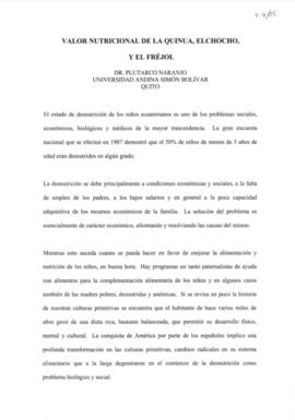 Valor nutricional de la quinua, el chocho y el frejol