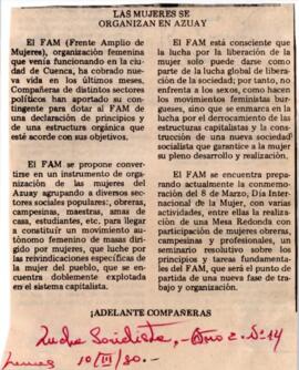 Recorte de prensa. "Las Mujeres se organizan en Azuay"