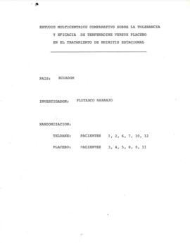 Estudio multicéntrico comparativo sobre la tolerancia y eficacia de Terfenadine versus placebo en...
