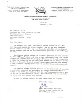 Correspondencia CDF - 1-85 dirigida a Peter W. Stroh