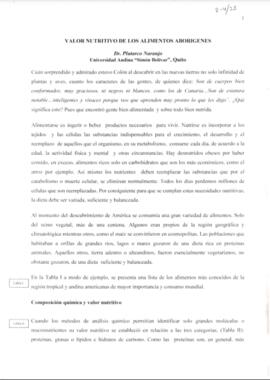 Valor nutritivo de los alimentos aborígenes