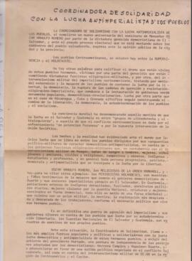 Manifiesto. Coordinadora de Solidaridad con la Lucha Antiimperialista de los Pueblos.
