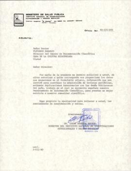 Correspondencia - Oficio No. 80-151-DIR. Instituto Nacional de Ivestigaciones Nutricionales y Med...