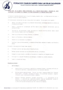 Informe final del Dr. Rodrigo Crespo, Vicepresidente de la Fundación Charles Darwin