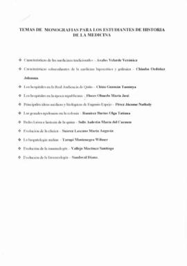 Monografías de estudiantes de la cátedra de Historia de la Medicina 