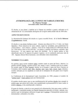Antropología del Lupinus Mutabilis (chocho)