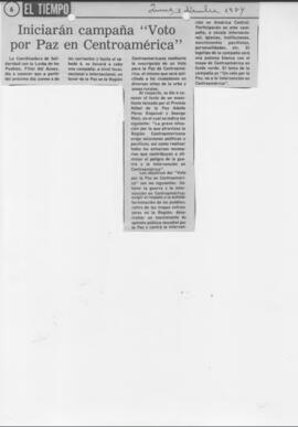 Recorte de prensa: Iniciarán Campaña "Un Voto por la Paz en Centroamérica"
