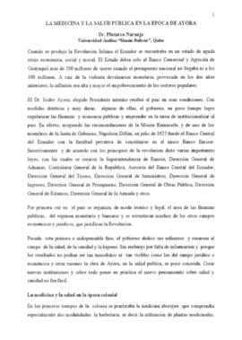 La medicina y salud pública en la época de Ayora.