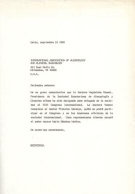 Correspondencia de Secretaría a la Asociación Internacional de Alergología e Inmunología Clínica.