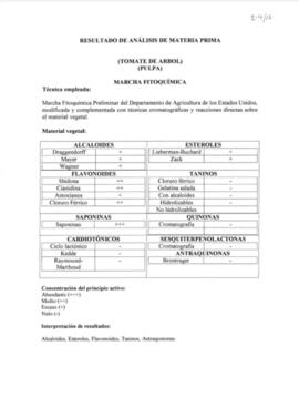 Marcha fitoquímica de la pulpa de tomate de árbol