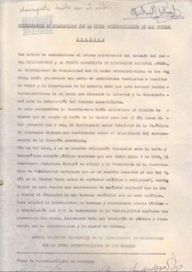 Manifiesto. Coordinadora de la Solidaridad con la Lucha de los Pueblos.