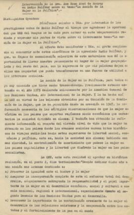 Intervención de la Sra. Ana Rosa Abad de Monroy en radio Bolívar sobre el tema: "La acción d...