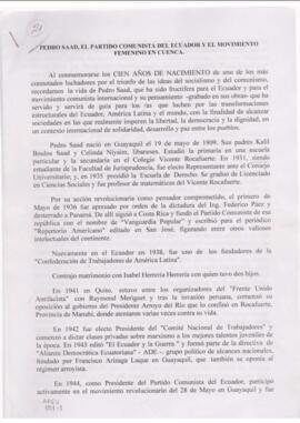 Pedro Saad, el Partido Comunista del Ecuador y el Movimiento Femenino en Cuenca