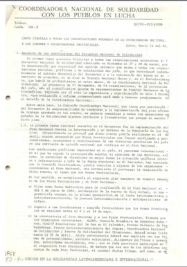 Carta Circular. Coordinadora Nacional de Solidaridad con los Pueblos en Lucha