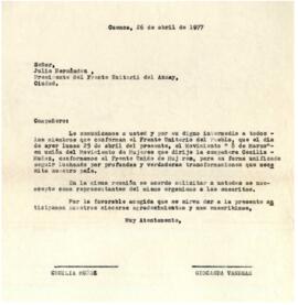 Comunicación dirigida al Frente Unitario del Azuay.