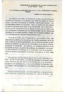Palabras de Adolfo Sánchez en la Conferencia Ecuatoriana por la Paz y la No intervención en Améri...