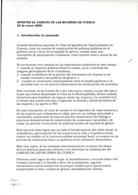 Aportes al Cabildo de las Mujeres de Cuenca.