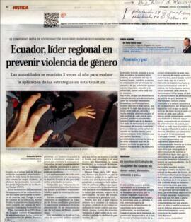 Recorte de prensa. Ecuador, líder regional en prevenir violencia de género.
