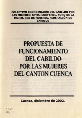 Propuesta de Funcionamiento del Cabildo por las Mujeres del cantón Cuenca.
