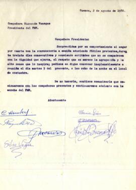 Oficio de miembros del Frente Amplio de Mujeres