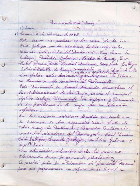 Manuscrito "Actas de sesiones del Movimiento 8 de Marzo"