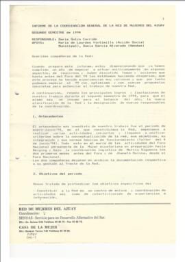Informe de la Coordinación General de la Red de Mujeres del Azuay. Segundo semestre de 1994